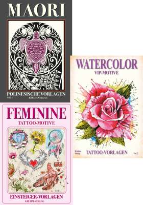 Tattoo-Vorlagen - 3er Pack Nr. 1 zum Super Sparpreis - Feminin, Maori und Watercolor